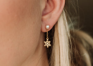 Snowflake Pearl Dangle Earrings Gold