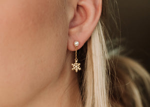 Snowflake Pearl Dangle Earrings Gold