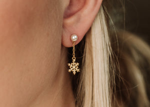 Snowflake Pearl Dangle Earrings Silver