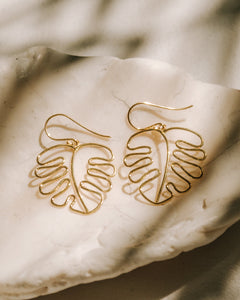 Monstera Leaf Earrings Gold