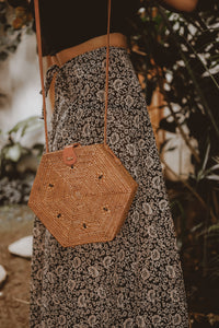 Straw Bag Bali Round Rattan Bag, Hexagon Boho Wicker Bag, Leather Crossbody Bag, Handwoven Bag, Circle Bag, Mothers Day Gift for Her