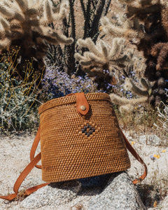 Round Rattan Bag (Medium) - Star Struck - Rattan Bag Straw Purse Boho Wicker Bali Woven Handbag by Novum Crafts